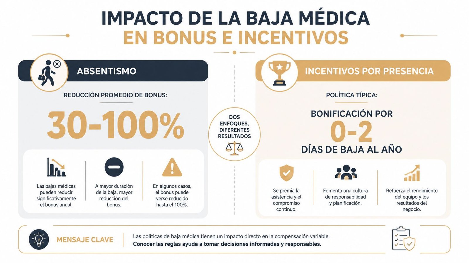 Infografía sobre el impacto de la baja médica en los bonus, incentivos y políticas de asistencia empresarial.
