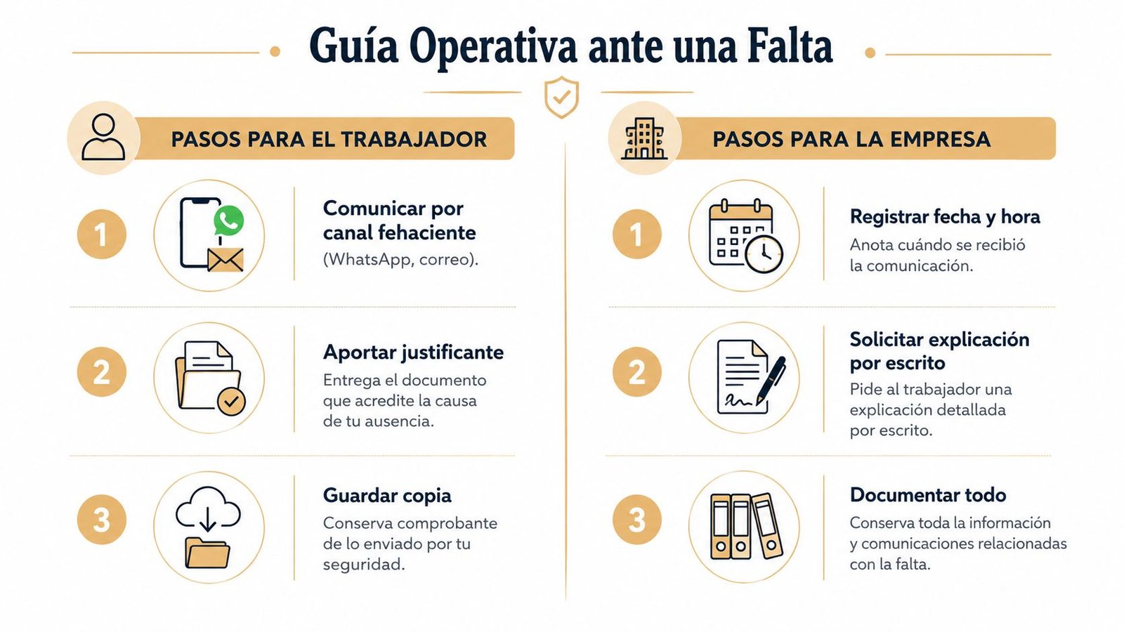 Guía operativa que detalla los pasos para trabajadores y empresas ante una falta de asistencia laboral.