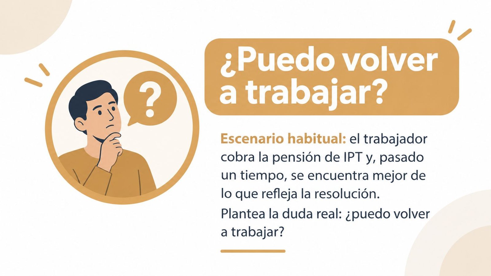 Una ilustración de un hombre pensativo cuestionándose si puede volver a trabajar cobrando una pensión.